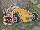 GIANT VINTAGE WYNN'S RACE CAR LUBRICATION RACE PORCELAIN SIGN CAR GAS OIL TRUCK