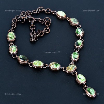 Copper Australian Chrome Chalcedony Gemstone Ethnic Electroformed Chain Necklace