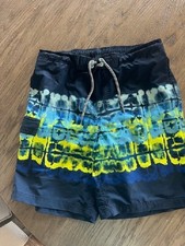 GEORGE MEN'S SWIM LINED TRUNKS PRINT NAVY, YELLOW  TURQ Size M 32-34 PREOWNED