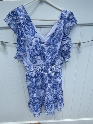 Express Summer  fun short dress white and blue floral Size M