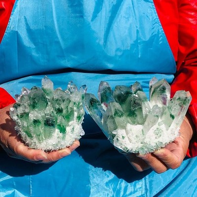 2pcs 3.05LB New Find green PhantomQuartz Crystal Cluster MineralSpecimen 3471