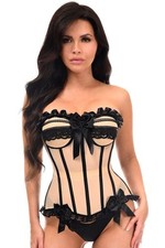 Top Drawer Steel Boned Nude  Black Mesh Underwire Bustier Corset