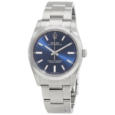 Rolex Oyster Perpetual 34 Automatic Chronometer Blue Dial Ladies Watch