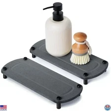 2PCS Instant Dry Sink Caddy Organizer, Sponge Soap Holder, Non-Slip Bottom