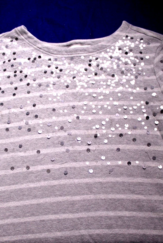 MOLETOM COLDWATER CREEK feminino tamanho M cinza claro em listra cinza lantejoulas algodão - Imagem 2 de 4