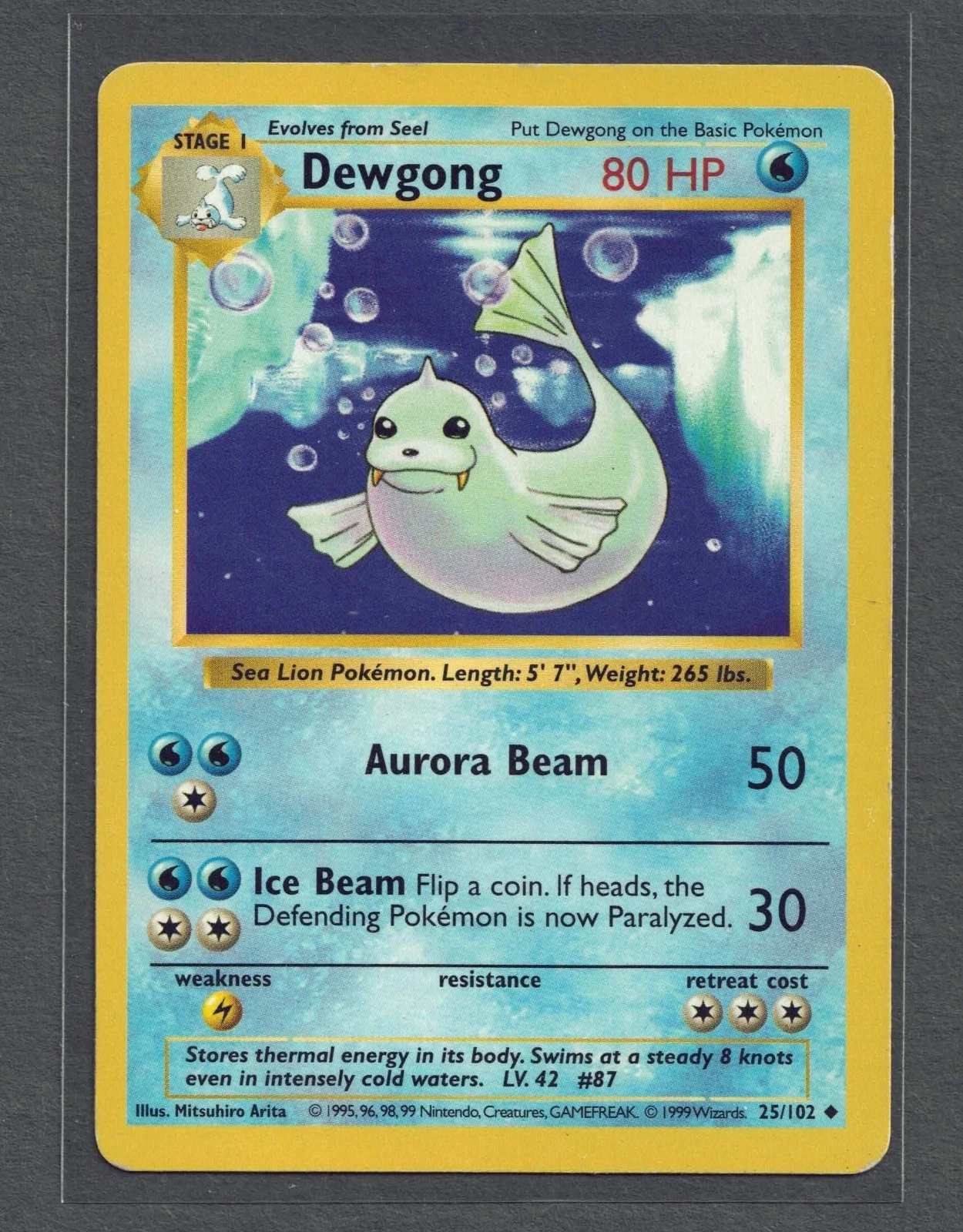 SHADOWLESS Dewgong Base Set Pokemon Card #25/102 - LP