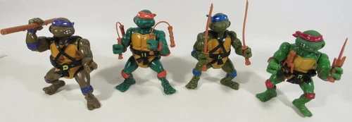 1988 TMNT Lot Of 4 Ninja Turtles Figures Complete w/ Weapons & Belts Hard Head