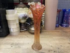 Gorgeous Antique Fenton Bullseye And Beads Marigold Carnival Glass Vase