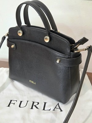 FURLA Agata Logo 2-way Black Hand Tote Crossbody Bag Women 10''x 8'', Storage Bag 