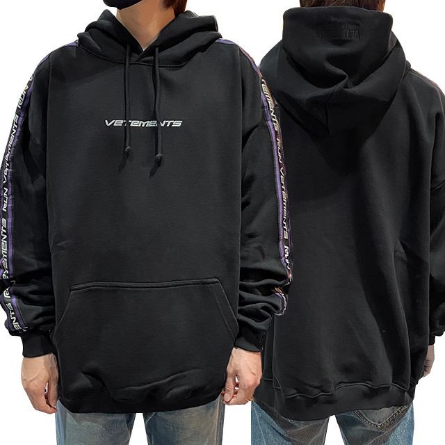 vetements Side Logo Tape Oversized Hoodie Black (UA52TR750B BLACK) 123481113