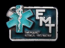KK17134 VINTAGE 1970s  EMT  EMERGENCY MEDICAL TECHNICIAN PEWTER BELT BUCKLE