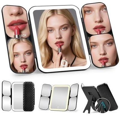 5-in-1 Led Vanity Makeup Mirror,1X Full Face & 5x/10x/20x/30x Times Cool Black