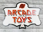 VINTAGE 10x7" ARCADE CAST IRON TOYS OIL PUMP STATION GASOLINE PORCELAIN GAS SIGN