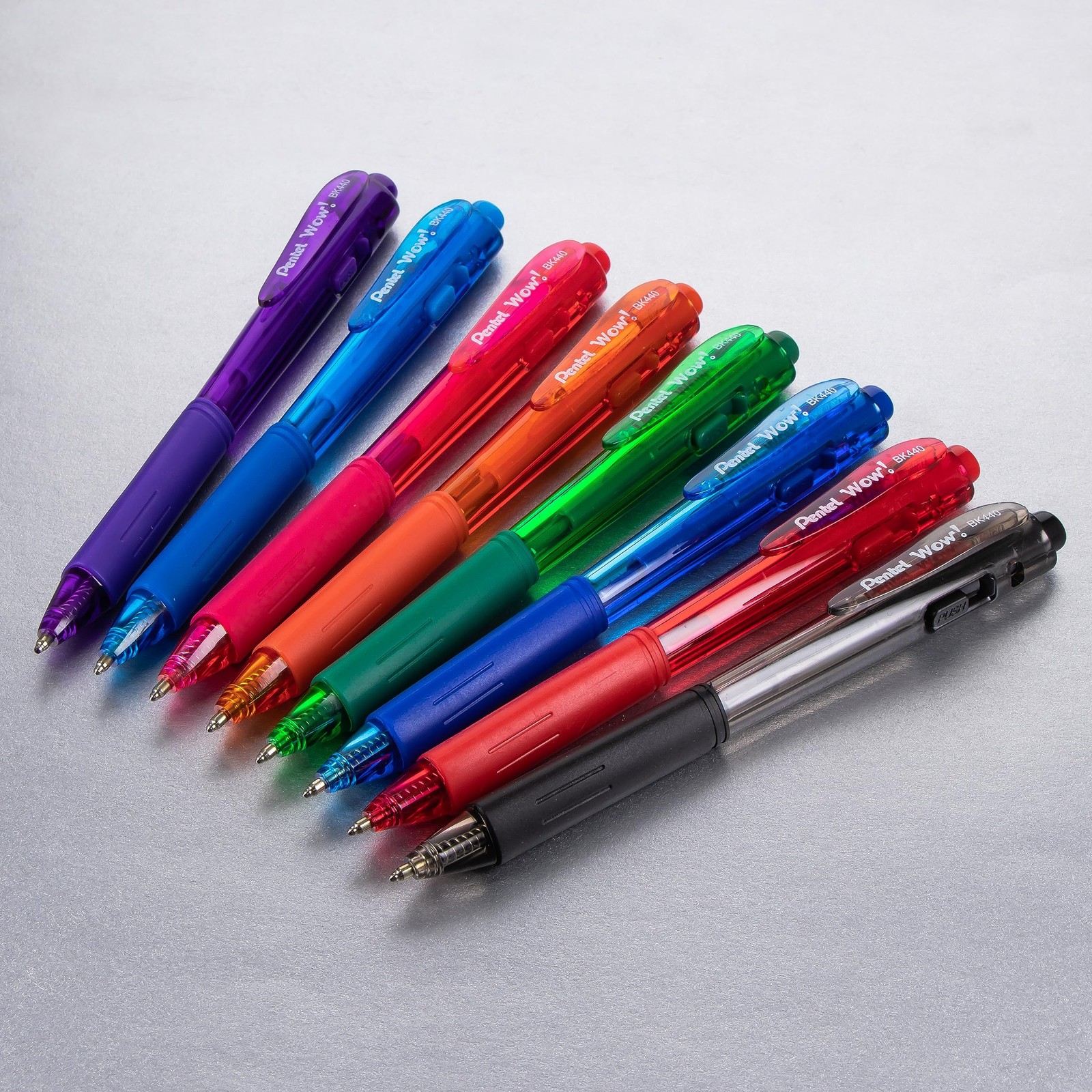 Pentel Wow Retractable Ballpoint Pens Triangular Grip Assorted Colors 8 Pack