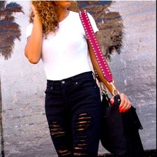 Leather Red Studded Purse Strap