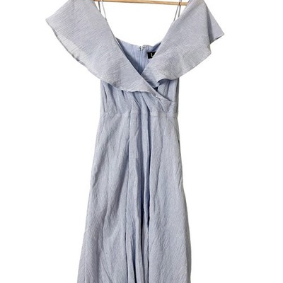 Lulus Yacht Rock Blue and White Stripe Off the Shoulder Midi Dress Size Large