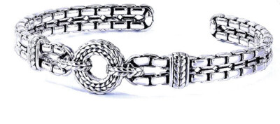  John Hardy JAI  Basketweave Circle Cuff Sterling Silver Bracelet - XL 34g NIB