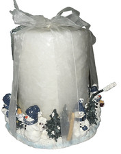 Holiday Snow Men Parade 7" Pillar Candle Holder With White Candle