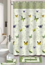 Kashi Home Maria 15pc Butterfly Printed Bathroom Accessory Shower Curtain & Rugs