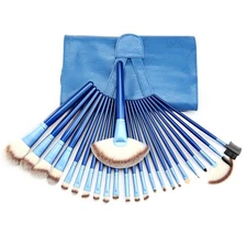 Studio Quality Natural Cosmetic Brush Set with Leather Pouch – 24 Count