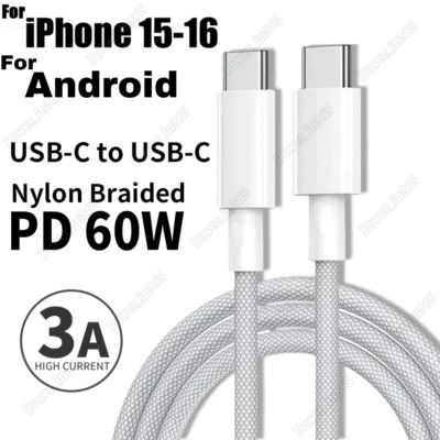 USB-C to Type-C Cable Fast Charger C Cord Lot For iPhone 16 15 iPad Pro Samsung