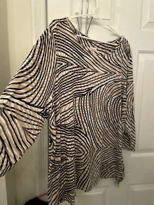 Ruby Rd Favorites Women's Plus Size White Tan Blk Blouse Size 3X Ruched on Sides