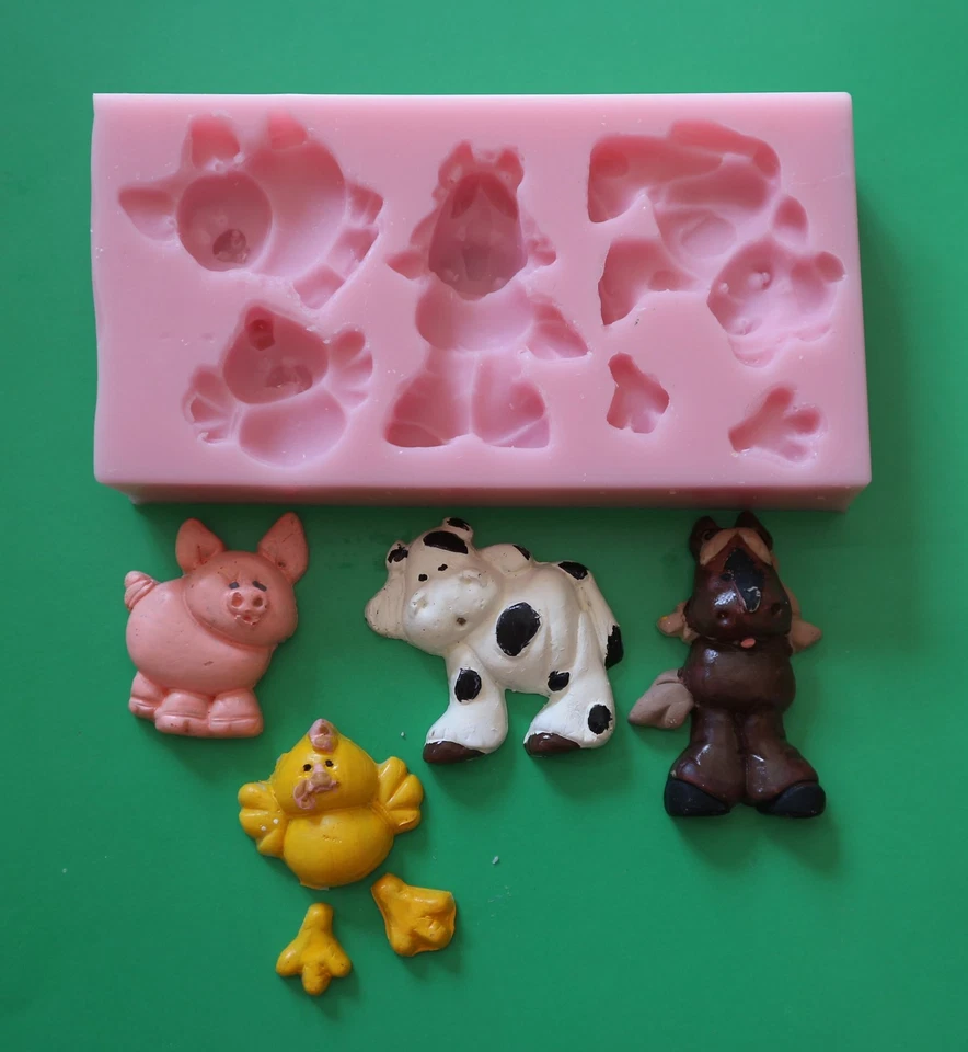 Granja Animales, Cerdo, Caballo, Vaca, Chick Silicona Molde Para Decoración Choc - Imagen 1 de 1