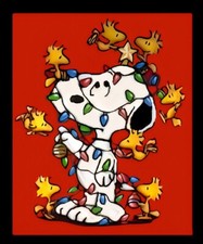 Snoopy & Woodstock Wrapped up In Christmas Lights Holiday Charlie Brown -MAGNET
