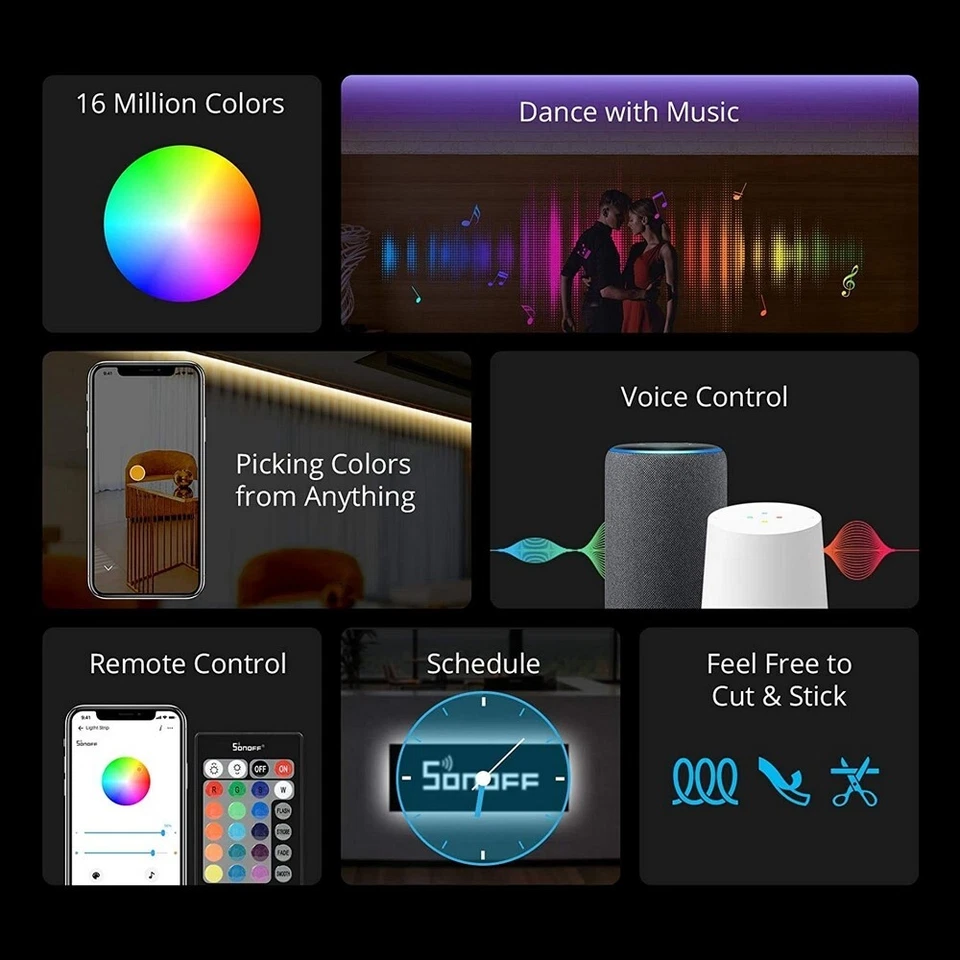 Kit Striscia Led SONOFF L1-2M 2 metri SMD 5050 IP65 12V RGB - Immagine 3 di 4