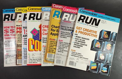 Commodore RUN Magazine lot of 8 issues from 1990 (Jan - Jul, Nov,Dec) Good cond.