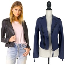 Joie Ailey Leather Moto Jacket In Sergeant Blue Size Xs