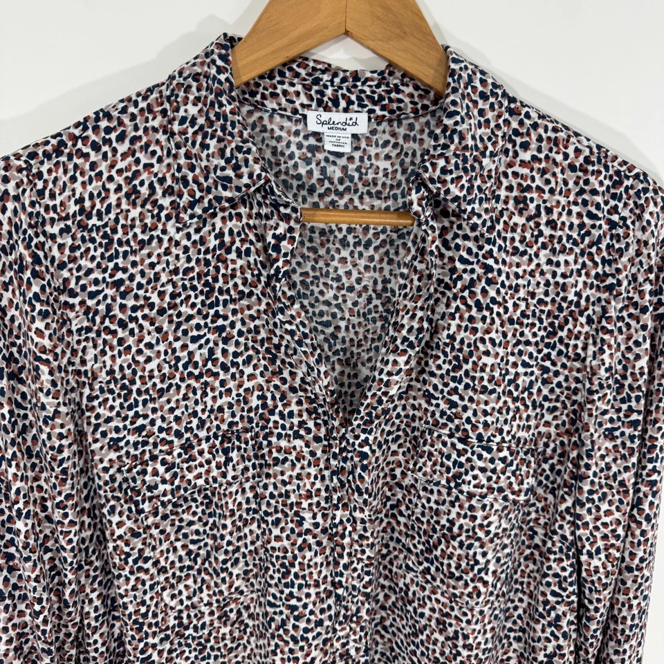 Espléndida Blusa Para Mujer Talla Mediana Azul Marrón Multi Lunares Estampado Animal Foto 3 de 4