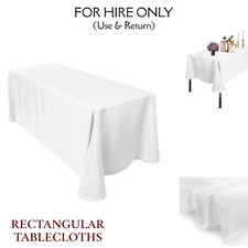 White Rectangular Polyester Table Cover Cloth Wedding Tablecloth - For HIRE ONLY