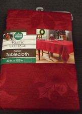 TABLE CLOTH Rustic cottage LARGE 60" x 102" Rectangle Red Floral Winter Wonder