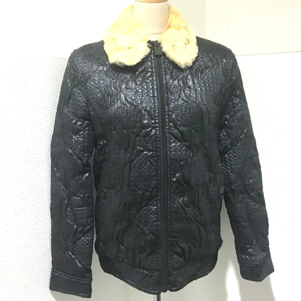 CHANEL Sports 08A Giacca con Pelliccia Metallizzata Nero Metallico Navy