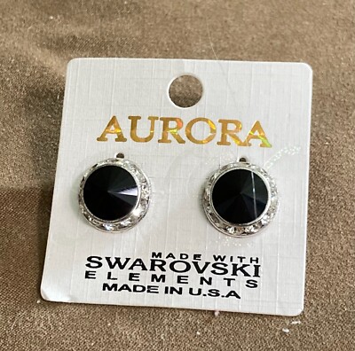 Aurora Earrings Made With Swarovski Elements Silver Tone Black Center C132-7