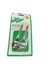 NOS NWT Vintage Grow Time Fork Spoon Set Stainless Steel Kids Baby Silverware