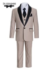 Magen Boys Beige khaki slim fit Tuxedo suit 7pc set coat,vest,pant,shirt,tie