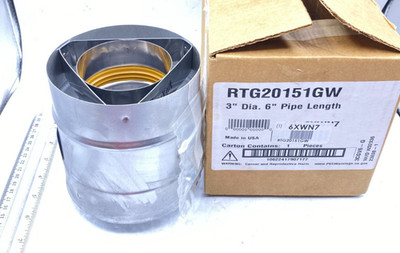 Metal-Fab Water Heater Vent Pipe 3'' Diameter 6'' Length RTG20151GW NIB