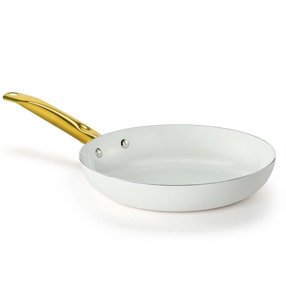 8-Inch Ceramic Nonstick Frying Pan Skillet, Elegant White and Gold Color Hand...