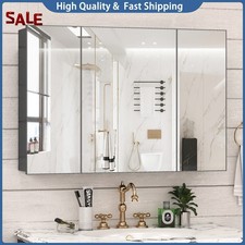 Mirrored Bathroom Medicine Cabinet 3 Doors Mirror Cabinet Wall Mount 36" x 27.5"