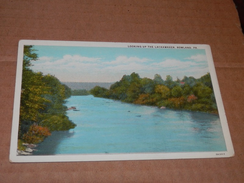 ROWLAND PA - 1930 POSTCARD - UP THE LACKAWAXEN - PIKE COUNTY - HAWLEY