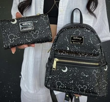 NWT Loungefly Disney Mickey Constellation Stars Glow In Dark Backpack Wallet HTF