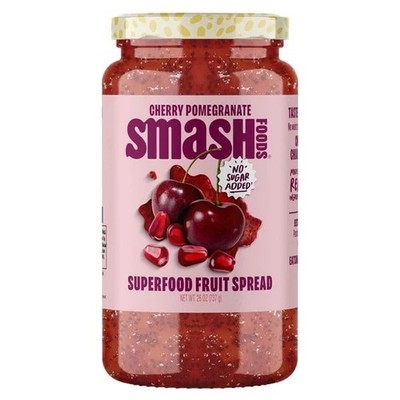 Smash Foods CHERRY POMEGRANATE SUPERFOOD FRUIT SPREAD 26 OZ Jar ~ No Sugar Added