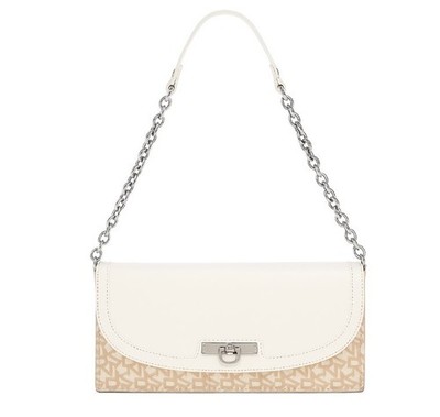 DKNY Donna Karan White Leather Purse Shoulder Bag Womens Ivory Canvas Signature