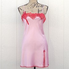 Vtg Victoria's Secret Satin Mini Slip S Pink Lace Coquette Valentine Dainty Y2K