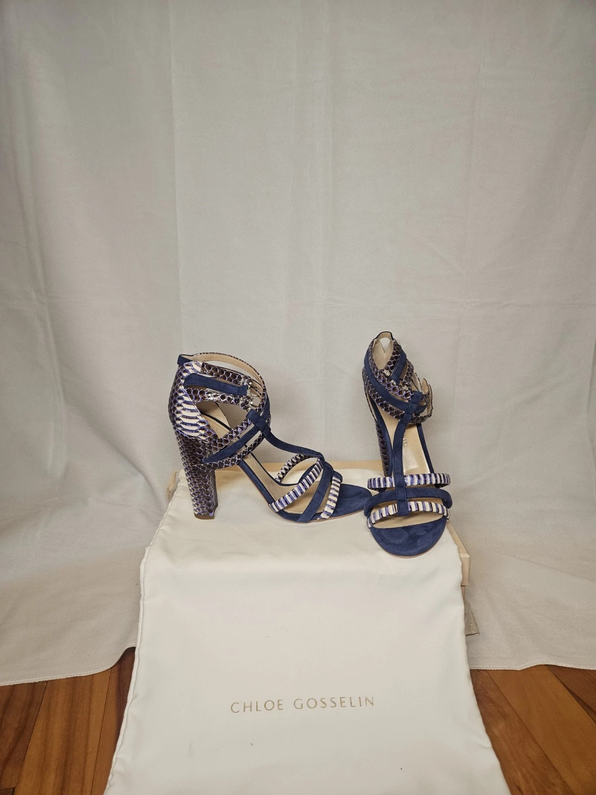 Chloe — Chloe Gosselin Heels - Blue, White, & Brown Snakeskin - EU 39