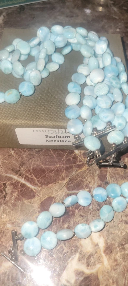 Collar y pulsera Marahlago Seafoam SS triple hebra Larimar - Retirado RARO Foto 3 de 4