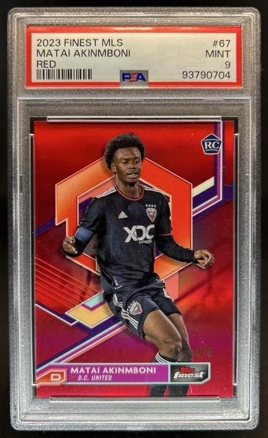 2023 Topps Finest MLS Matai Akinmboni RC Red Refractor Rookie #/5 United PSA 9