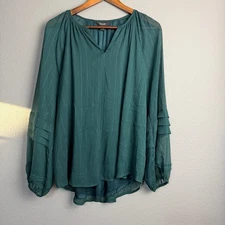Simply Vera Vera Wang Fairy Sheer Emerald Green Striped Ruffle Sleeve Blouse XL